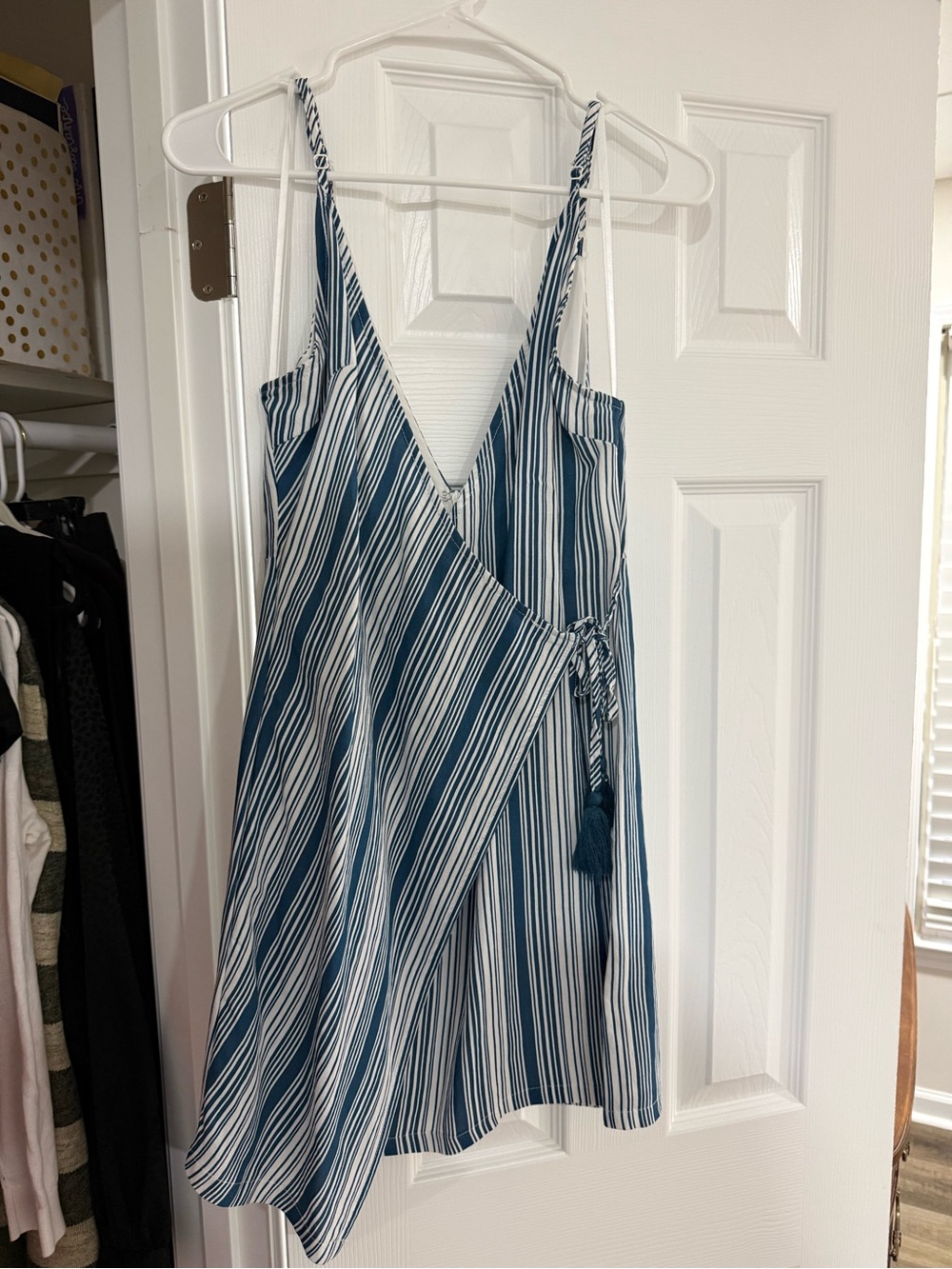 Grace Blue and White Striped Wrap Mini Dress